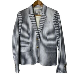 J.Crew Schoolboy Blazer 6 Womens Blue White Striped Linen Gold Button